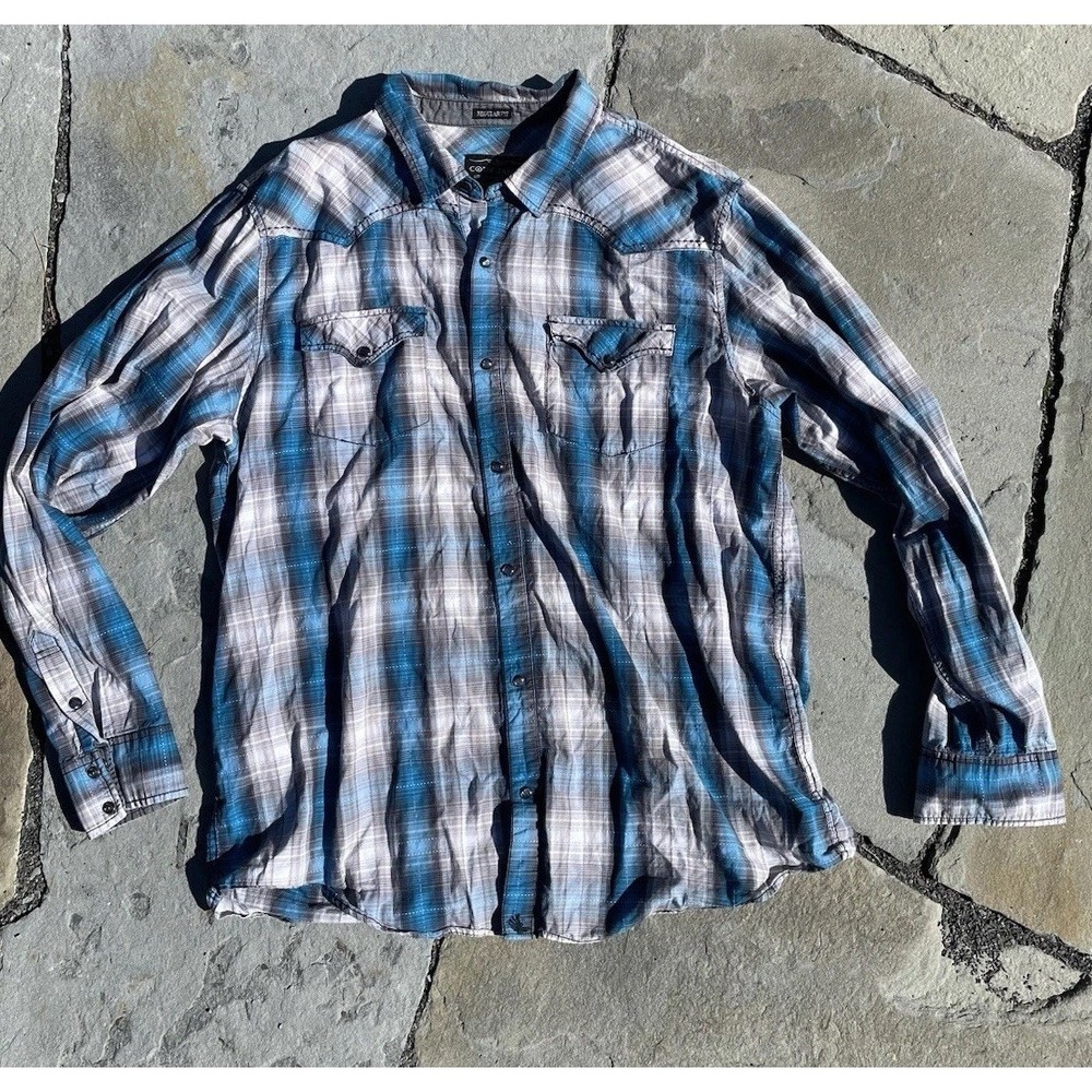 Cody James Mens Shirt 2XT Teal Regular Fit Western Cowboy Black Pearl Snap Thin